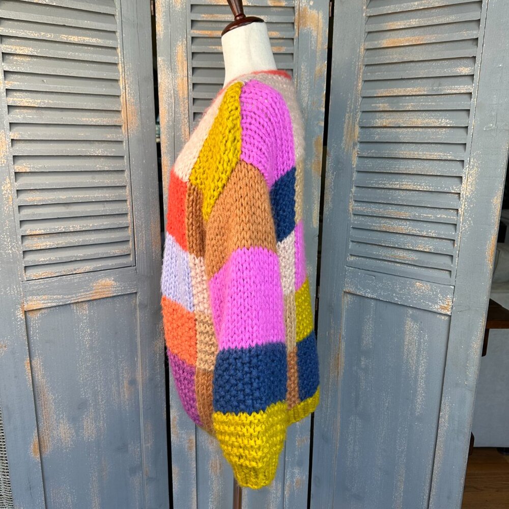 Saachi Rainbow Patchwork Chunky Knit Open Cardiga… - image 8